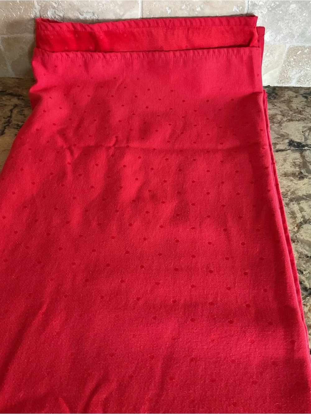 kate spade red tablecloth  with textured dots